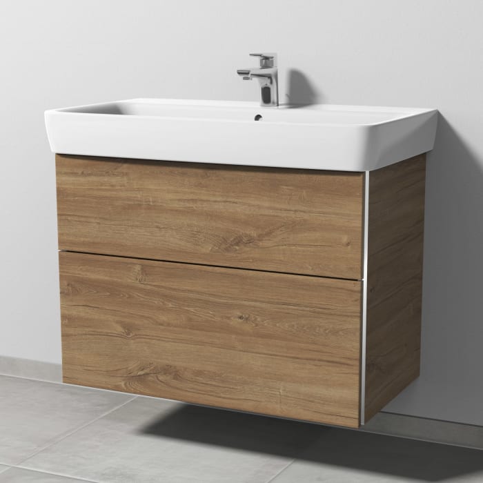 Sanipa 3way Waschtischunterbau für Keramik-Waschtisch Renova Plan 85 cm, 2 Auszüge mit Griffleisten