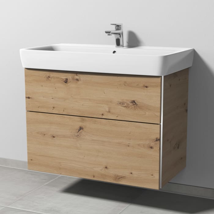Sanipa 3way Waschtischunterbau für Keramik-Waschtisch Renova Plan 85 cm, 2 Auszüge mit Griffleisten