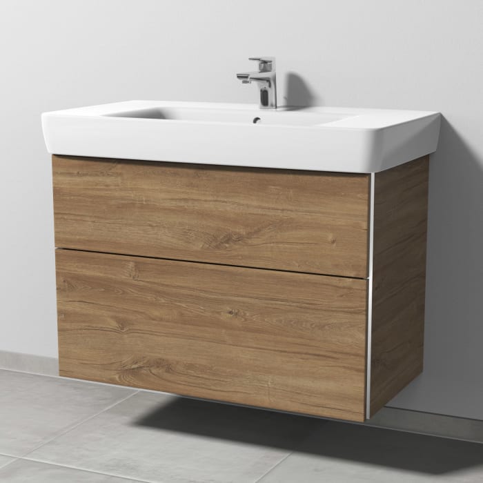 Sanipa 3way Waschtischunterbau für Keramik-Waschtisch Renova Plan 90 cm, 2 Auszüge mit Griffleisten