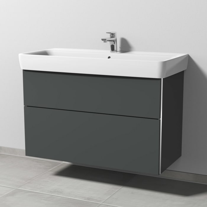 Sanipa 3way Waschtischunterbau für Keramik-Waschtisch Renova Plan 100 cm, 2 Auszüge mit Griffleisten