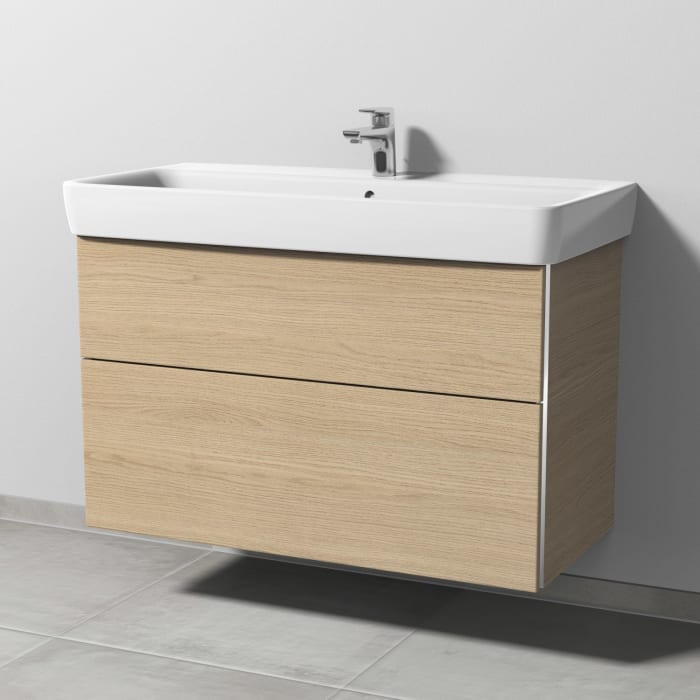 Sanipa 3way Waschtischunterbau für Keramik-Waschtisch Renova Plan 100 cm, 2 Auszüge mit Griffleisten