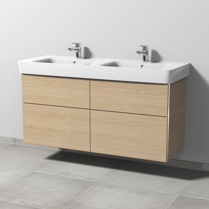 Sanipa 3way Waschtischunterbau für Keramik-Doppelwaschtisch Renova Plan 130 cm, 4 Auszüge mit Griffleisten