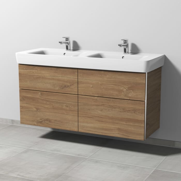 Sanipa 3way Waschtischunterbau für Keramik-Doppelwaschtisch Renova Plan 130 cm, 4 Auszüge mit Griffleisten