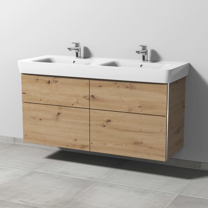 Sanipa 3way Waschtischunterbau für Keramik-Doppelwaschtisch Renova Plan 130 cm, 4 Auszüge mit Griffleisten