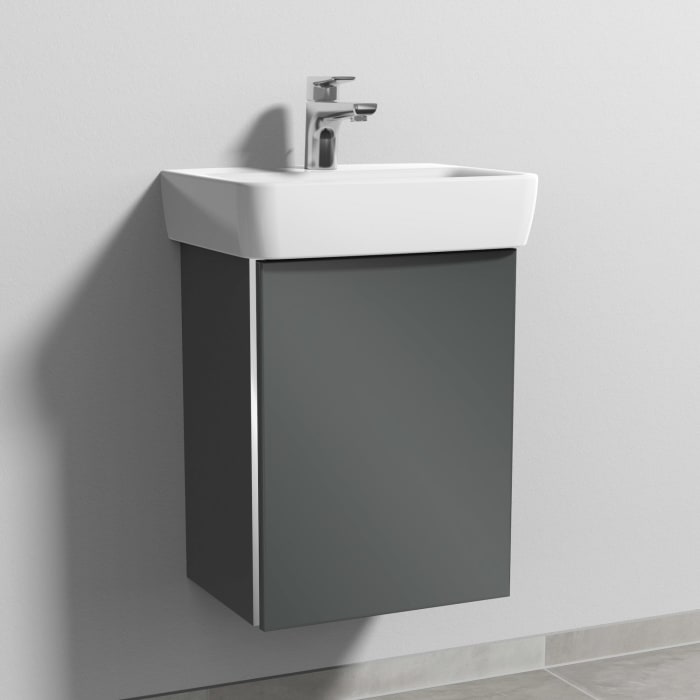 Sanipa 3way Waschtischunterbau für Keramik-Waschtisch Renova Plan 45 cm, 1 Tür, Anschlag rechts, mit Griffleiste