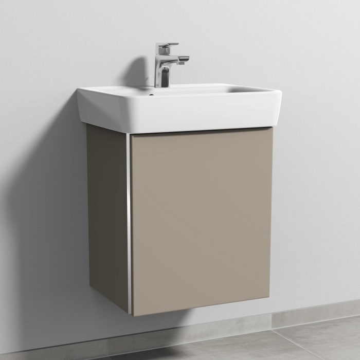 Sanipa 3way Waschtischunterbau für Keramik-Waschtisch Renova Plan 50 cm, 1 Tür, Anschlag rechts, mit Griffleiste