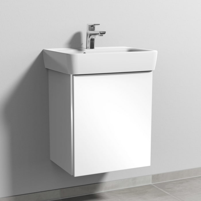 Sanipa 3way Waschtischunterbau für Keramik-Waschtisch Renova Plan 50 cm, 1 Tür, Anschlag rechts, mit Griffleiste