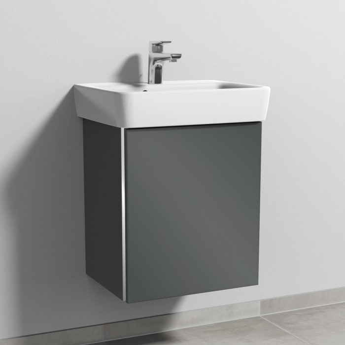 Sanipa 3way Waschtischunterbau für Keramik-Waschtisch Renova Plan 50 cm, 1 Tür, Anschlag rechts, mit Griffleiste