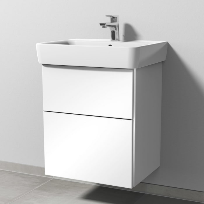 Sanipa 3way Waschtischunterbau für Keramik-Waschtisch Renova Plan 55 cm, 2 Auszüge mit Griffleisten
