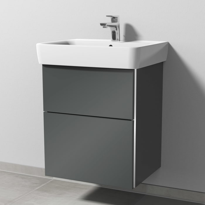 Sanipa 3way Waschtischunterbau für Keramik-Waschtisch Renova Plan 55 cm, 2 Auszüge mit Griffleisten