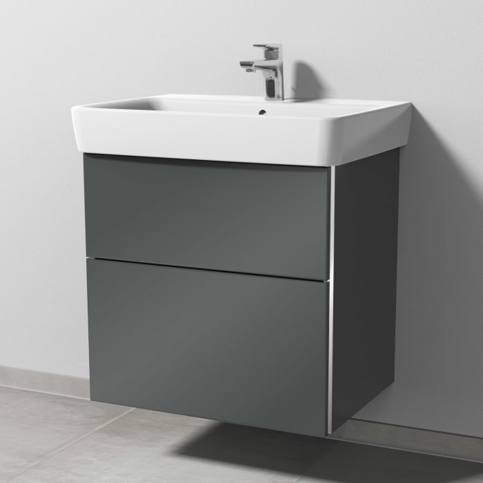 Sanipa 3way Waschtischunterbau für Keramik-Waschtisch Renova Plan 65 cm, 2 Auszüge mit Griffleisten