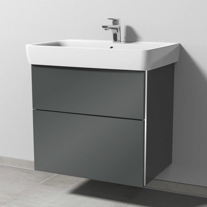 Sanipa 3way Waschtischunterbau für Keramik-Waschtisch Renova Plan 70 cm, 2 Auszüge mit Griffleisten