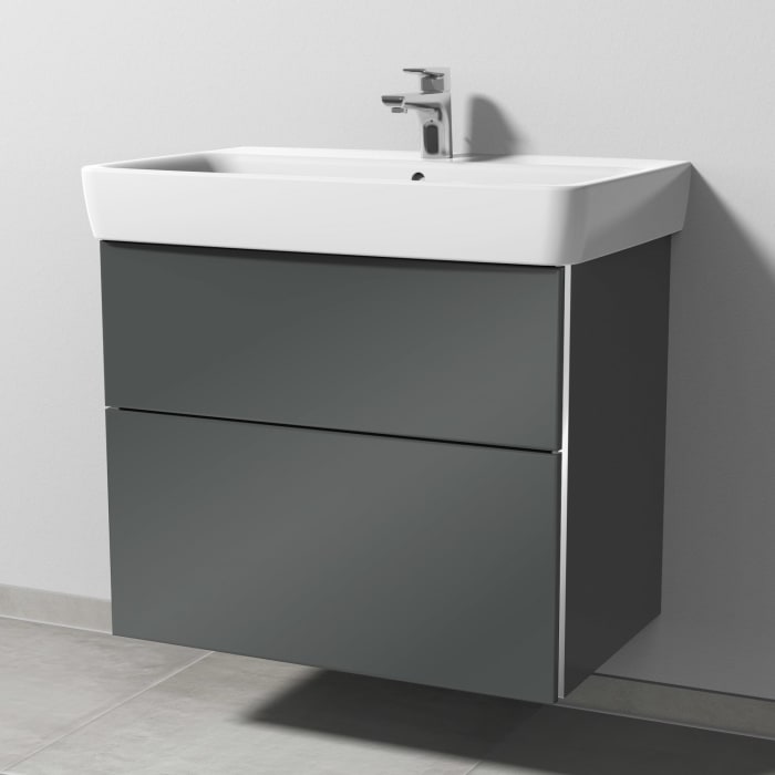 Sanipa 3way Waschtischunterbau für Keramik-Waschtisch Renova Plan 75 cm, 2 Auszüge mit Griffleisten