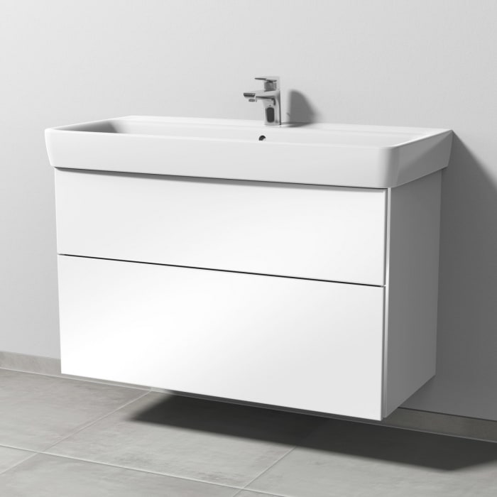 Sanipa 3way Waschtischunterbau für Keramik-Waschtisch Renova Plan 100 cm, 2 Auszüge mit Griffleisten