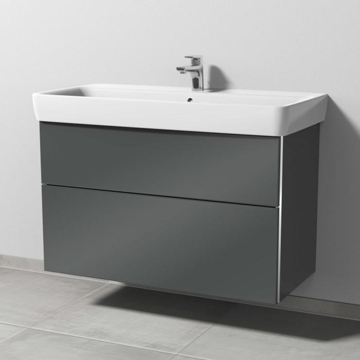 Sanipa 3way Waschtischunterbau für Keramik-Waschtisch Renova Plan 100 cm, 2 Auszüge mit Griffleisten