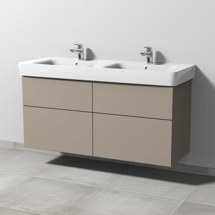 Sanipa 3way Waschtischunterbau für Keramik-Doppelwaschtisch Renova Plan 130 cm, 4 Auszüge mit Push to open
