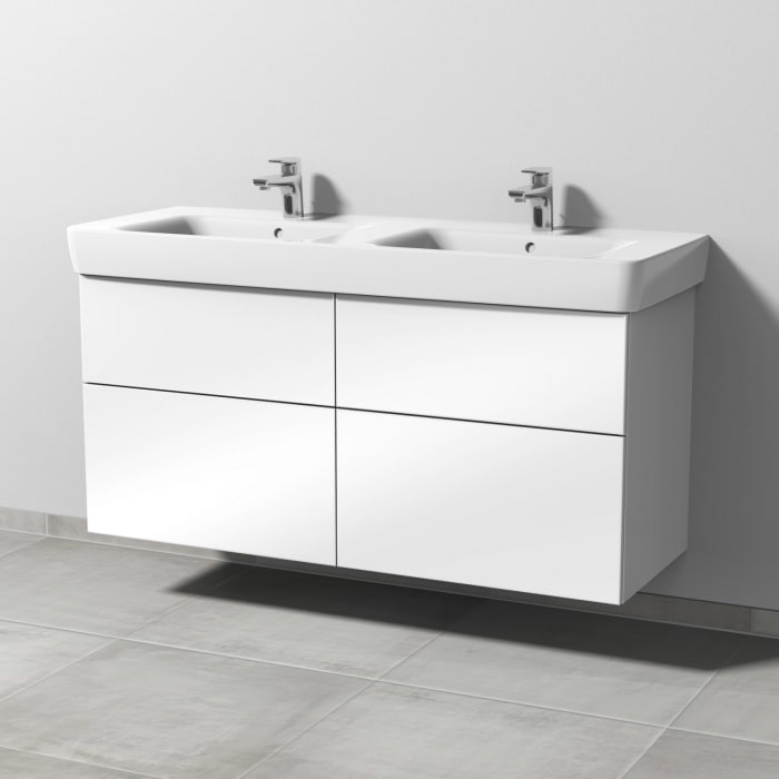 Sanipa 3way Waschtischunterbau für Keramik-Doppelwaschtisch Renova Plan 130 cm, 4 Auszüge mit Push to open