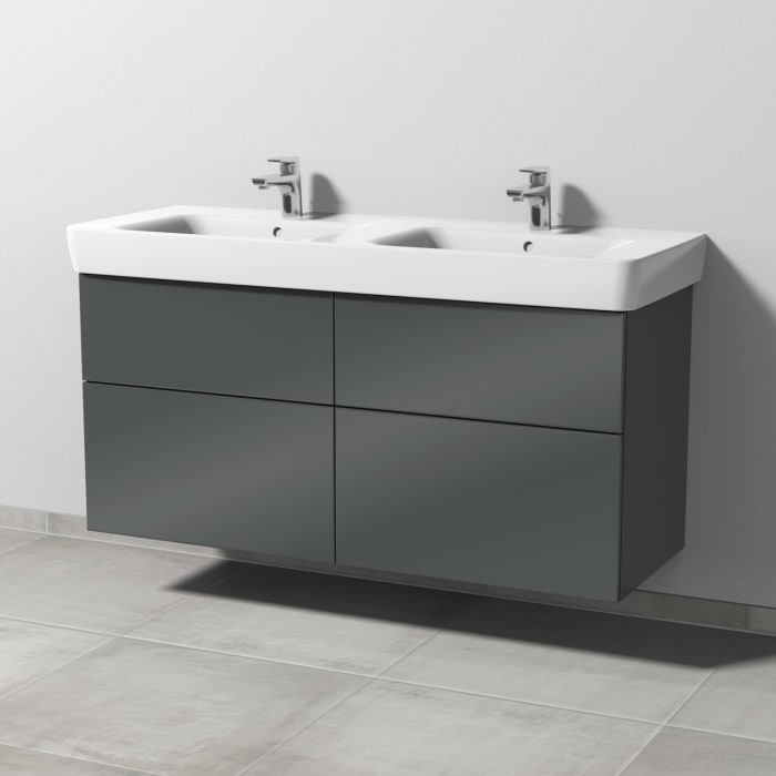 Sanipa 3way Waschtischunterbau für Keramik-Doppelwaschtisch Renova Plan 130 cm, 4 Auszüge mit Push to open