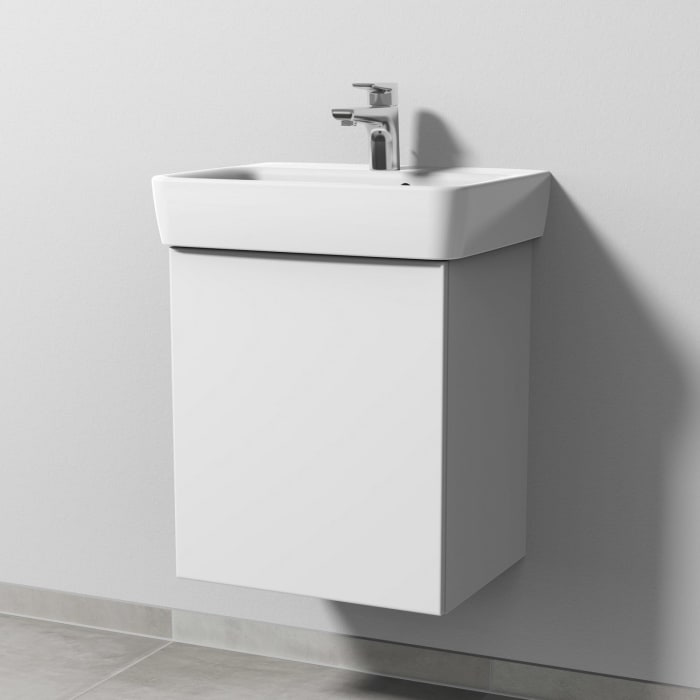 Sanipa 3way Waschtischunterbau für Keramik-Waschtisch Renova Plan 50 cm, 1 Tür, Anschlag links, mit Push to open