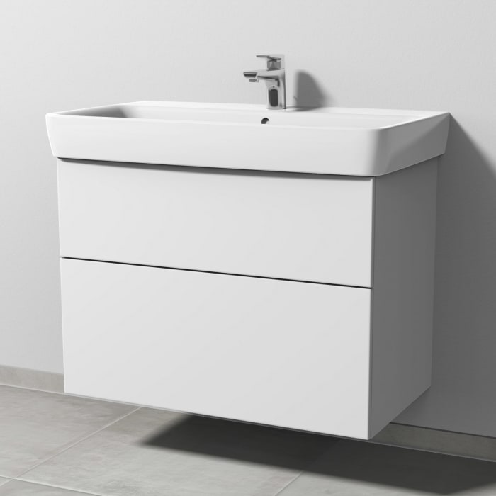 Sanipa 3way Waschtischunterbau für Keramik-Waschtisch Renova Plan 85 cm, 2 Auszüge mit Push to open