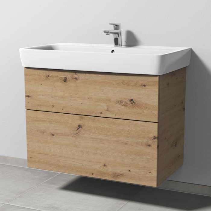 Sanipa 3way Waschtischunterbau für Keramik-Waschtisch Renova Plan 85 cm, 2 Auszüge mit Push to open