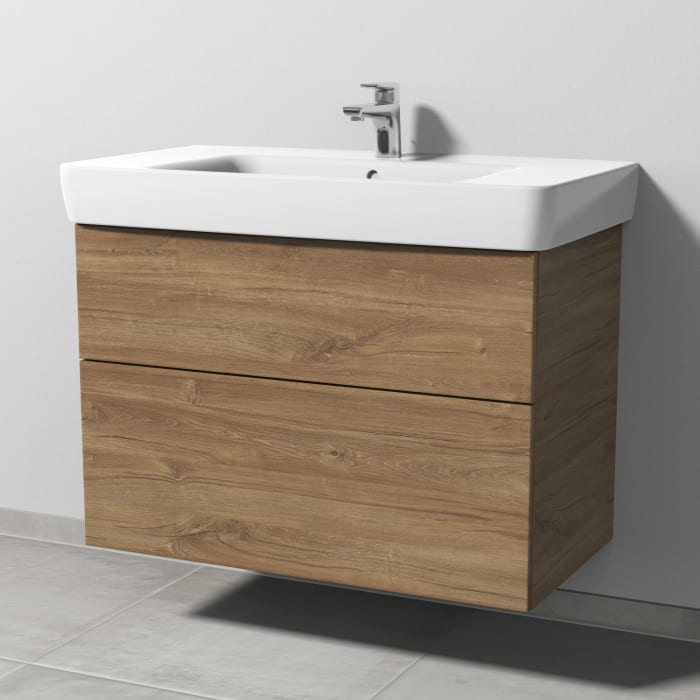 Sanipa 3way Waschtischunterbau für Keramik-Waschtisch Renova Plan 90 cm, 2 Auszüge mit Push to open