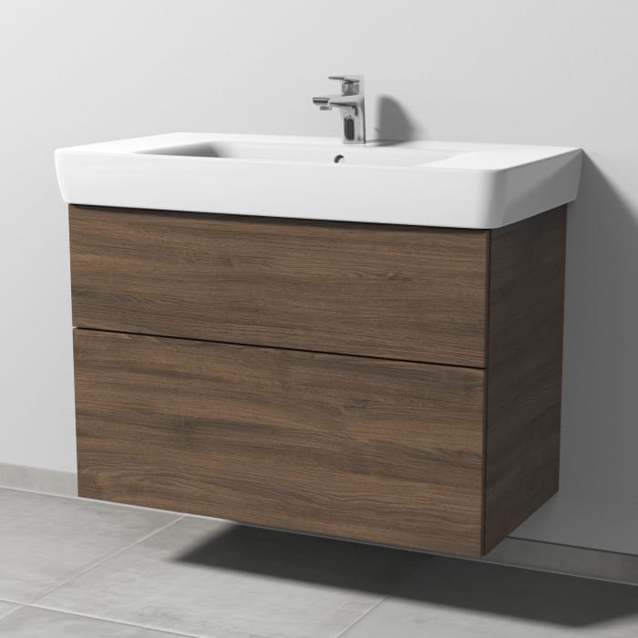 Sanipa 3way Waschtischunterbau für Keramik-Waschtisch Renova Plan 90 cm, 2 Auszüge mit Push to open