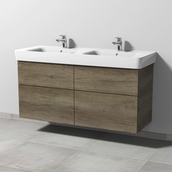 Sanipa 3way Waschtischunterbau für Keramik-Doppelwaschtisch Renova Plan 130 cm, 4 Auszüge mit Push to open