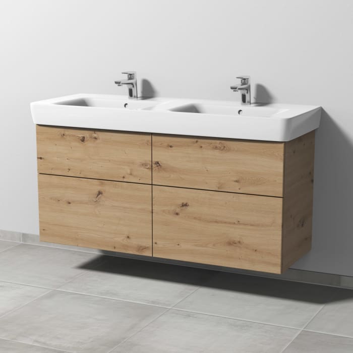 Sanipa 3way Waschtischunterbau für Keramik-Doppelwaschtisch Renova Plan 130 cm, 4 Auszüge mit Push to open