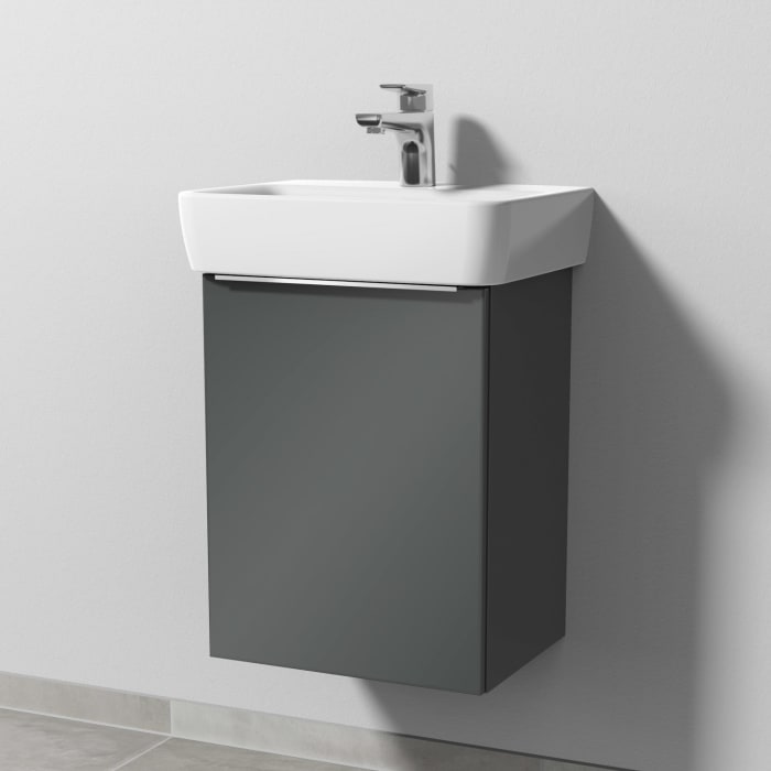 Sanipa 3way Waschtischunterbau für Keramik-Waschtisch Renova Plan 45 cm, 1 Tür, Anschlag links, mit Aufsatzgriff