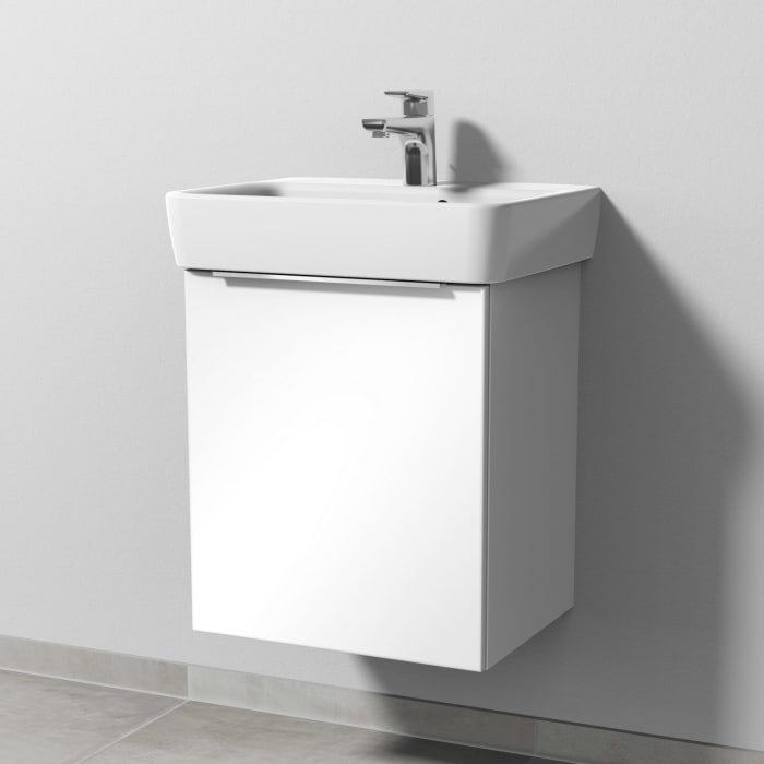 Sanipa 3way Waschtischunterbau für Keramik-Waschtisch Renova Plan 50 cm, 1 Tür, Anschlag links, mit Aufsatzgriff