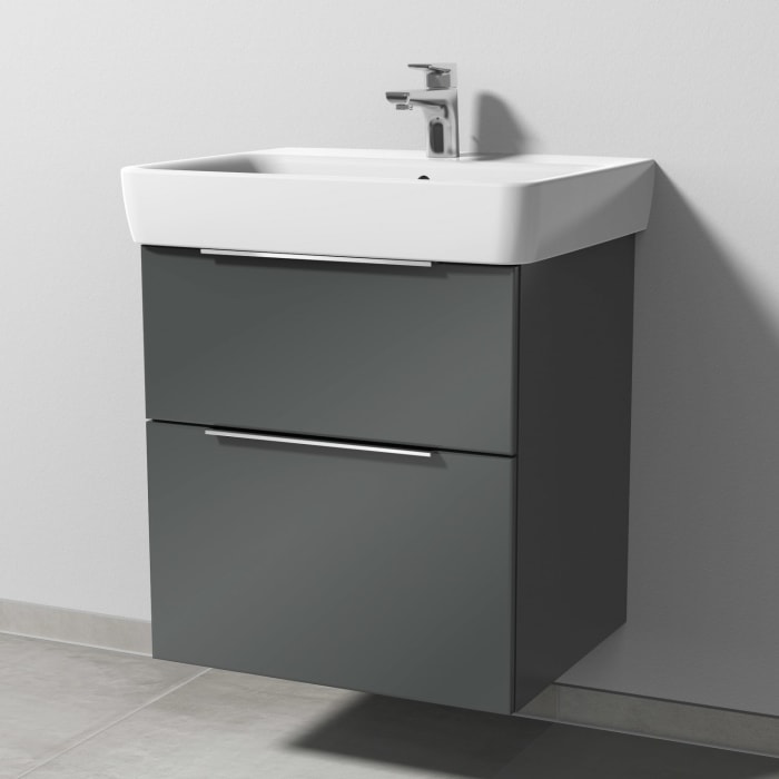 Sanipa 3way Waschtischunterbau für Keramik-Waschtisch Renova Plan 60 cm, 2 Auszüge mit Aufsatzgriff