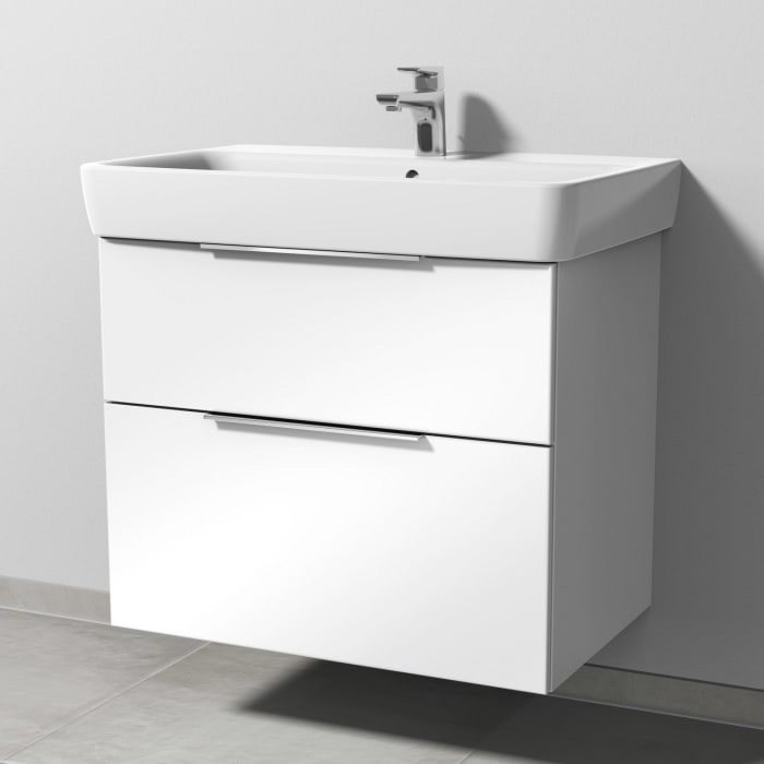 Sanipa 3way Waschtischunterbau für Keramik-Waschtisch Renova Plan 75 cm, 2 Auszüge mit Aufsatzgriff