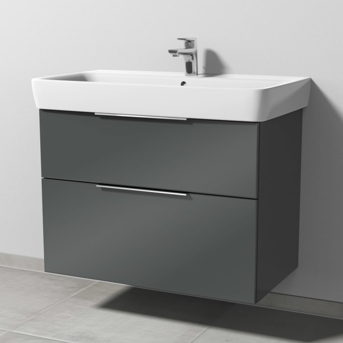 Sanipa 3way Waschtischunterbau für Keramik-Waschtisch Renova Plan 85 cm, 2 Auszüge mit Aufsatzgriff