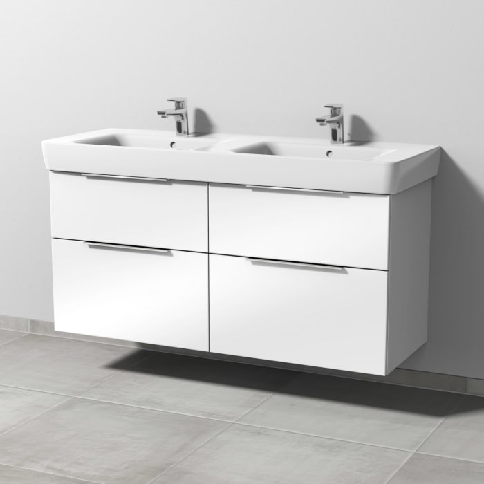 Sanipa 3way Waschtischunterbau für Keramik-Doppelwaschtisch Renova Plan 130 cm, 4 Auszüge mit Aufsatzgriff