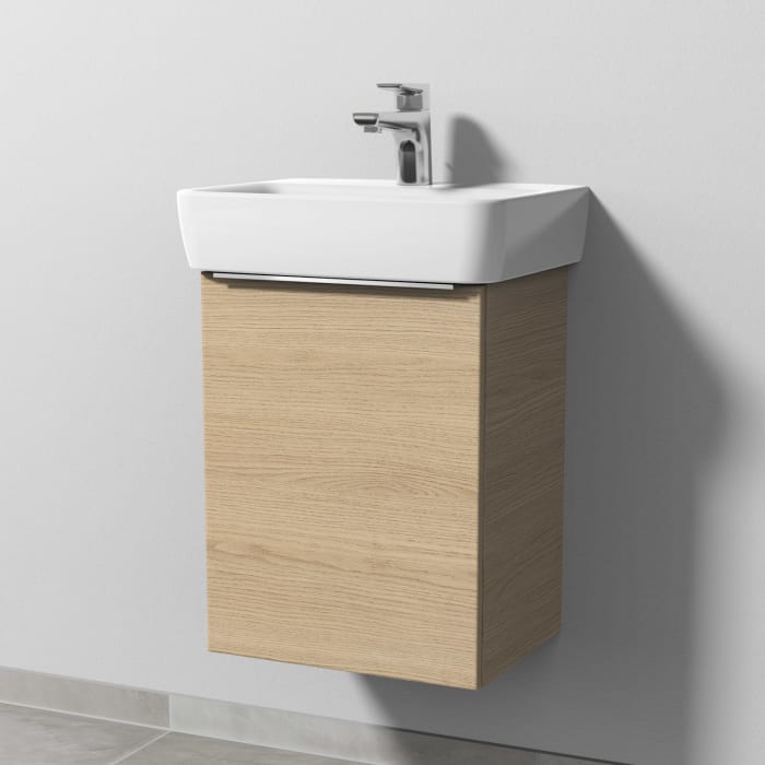 Sanipa 3way Waschtischunterbau für Keramik-Waschtisch Renova Plan 45 cm, 1 Tür, Anschlag links, mit Aufsatzgriff