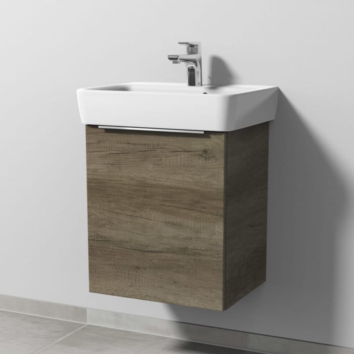 Sanipa 3way Waschtischunterbau für Keramik-Waschtisch Renova Plan 50 cm, 1 Tür, Anschlag links, mit Aufsatzgriff