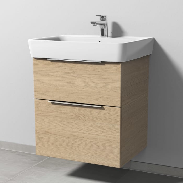 Sanipa 3way Waschtischunterbau für Keramik-Waschtisch Renova Plan 60 cm, 2 Auszüge mit Aufsatzgriff