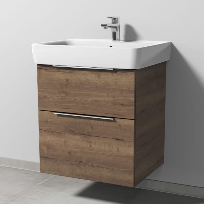 Sanipa 3way Waschtischunterbau für Keramik-Waschtisch Renova Plan 60 cm, 2 Auszüge mit Aufsatzgriff