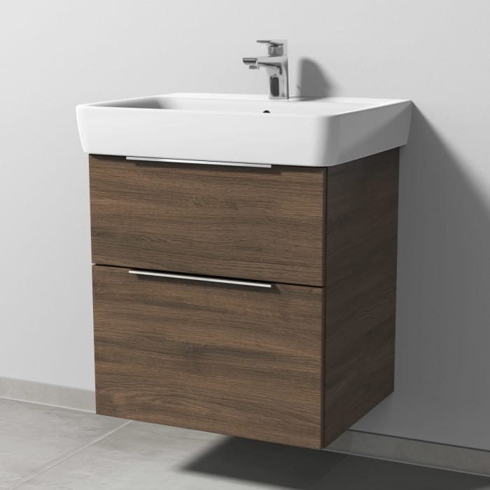 Sanipa 3way Waschtischunterbau für Keramik-Waschtisch Renova Plan 60 cm, 2 Auszüge mit Aufsatzgriff