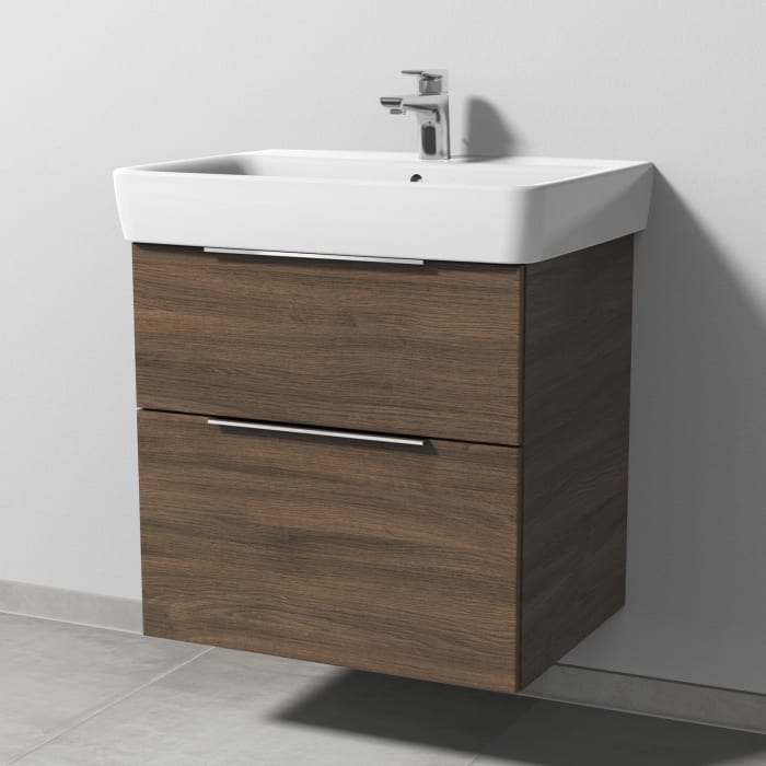 Sanipa 3way Waschtischunterbau für Keramik-Waschtisch Renova Plan 65 cm, 2 Auszüge mit Aufsatzgriff