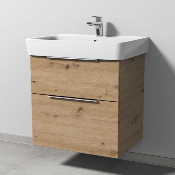 Sanipa 3way Waschtischunterbau für Keramik-Waschtisch Renova Plan 65 cm, 2 Auszüge mit Aufsatzgriff