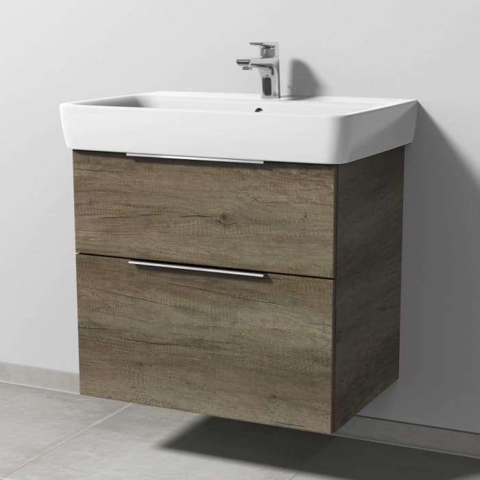 Sanipa 3way Waschtischunterbau für Keramik-Waschtisch Renova Plan 70 cm, 2 Auszüge mit Aufsatzgriff