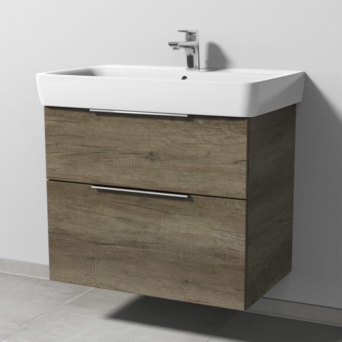Sanipa 3way Waschtischunterbau für Keramik-Waschtisch Renova Plan 75 cm, 2 Auszüge mit Aufsatzgriff
