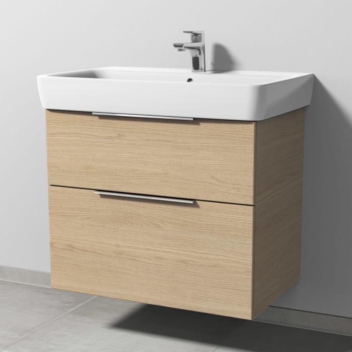 Sanipa 3way Waschtischunterbau für Keramik-Waschtisch Renova Plan 75 cm, 2 Auszüge mit Aufsatzgriff