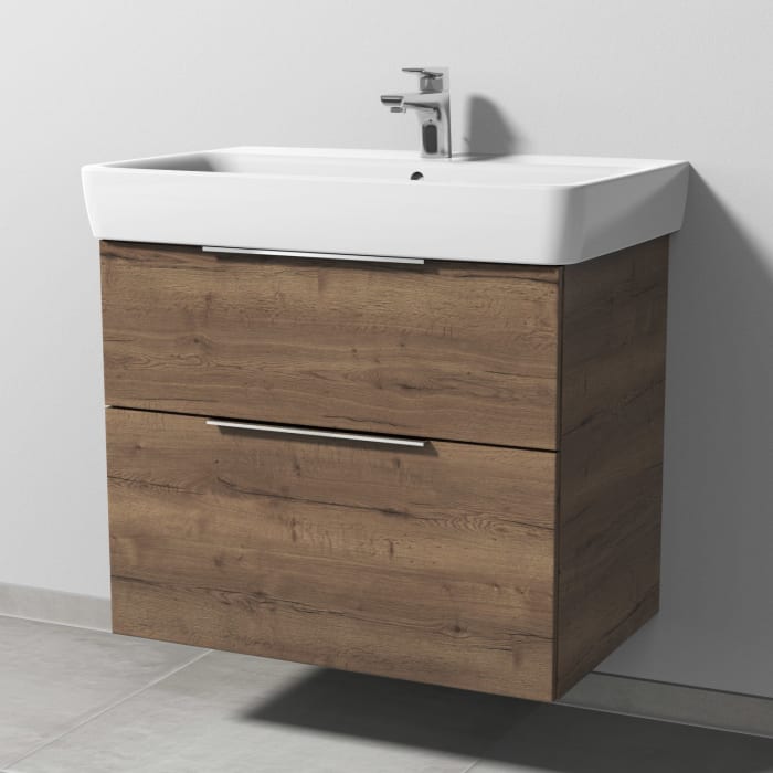 Sanipa 3way Waschtischunterbau für Keramik-Waschtisch Renova Plan 75 cm, 2 Auszüge mit Aufsatzgriff
