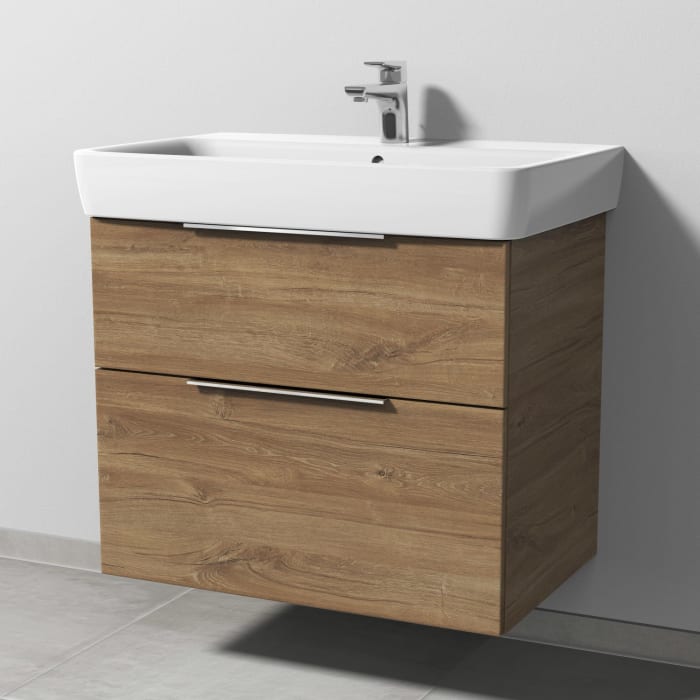 Sanipa 3way Waschtischunterbau für Keramik-Waschtisch Renova Plan 75 cm, 2 Auszüge mit Aufsatzgriff