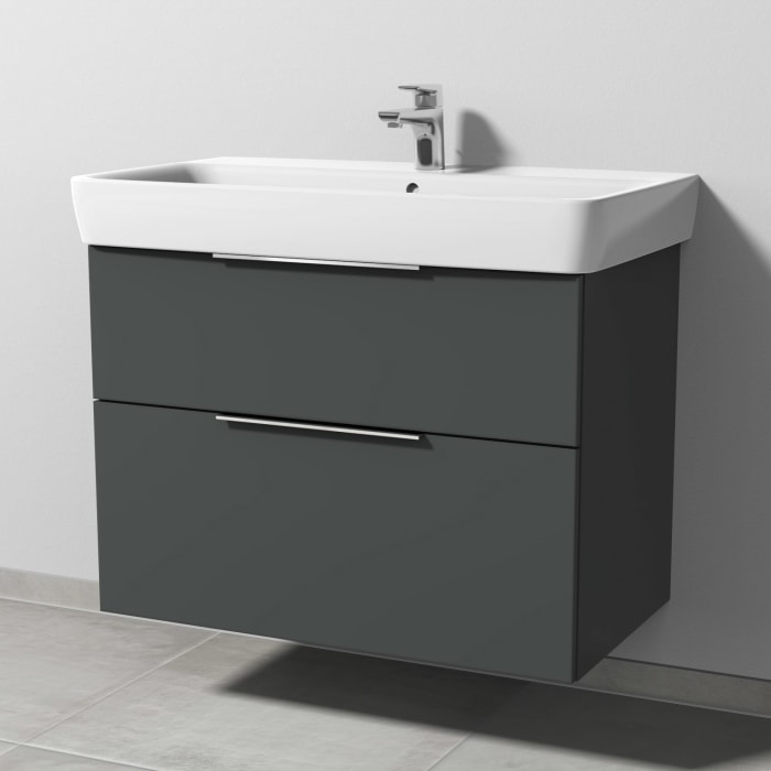 Sanipa 3way Waschtischunterbau für Keramik-Waschtisch Renova Plan 85 cm, 2 Auszüge mit Aufsatzgriff