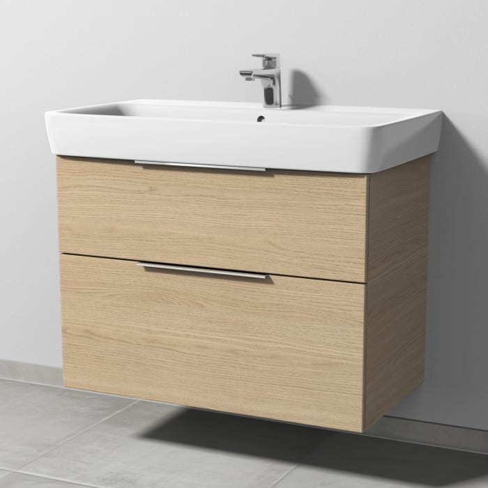 Sanipa 3way Waschtischunterbau für Keramik-Waschtisch Renova Plan 85 cm, 2 Auszüge mit Aufsatzgriff