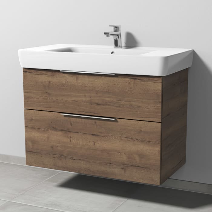 Sanipa 3way Waschtischunterbau für Keramik-Waschtisch Renova Plan 90 cm, 2 Auszüge mit Aufsatzgriff